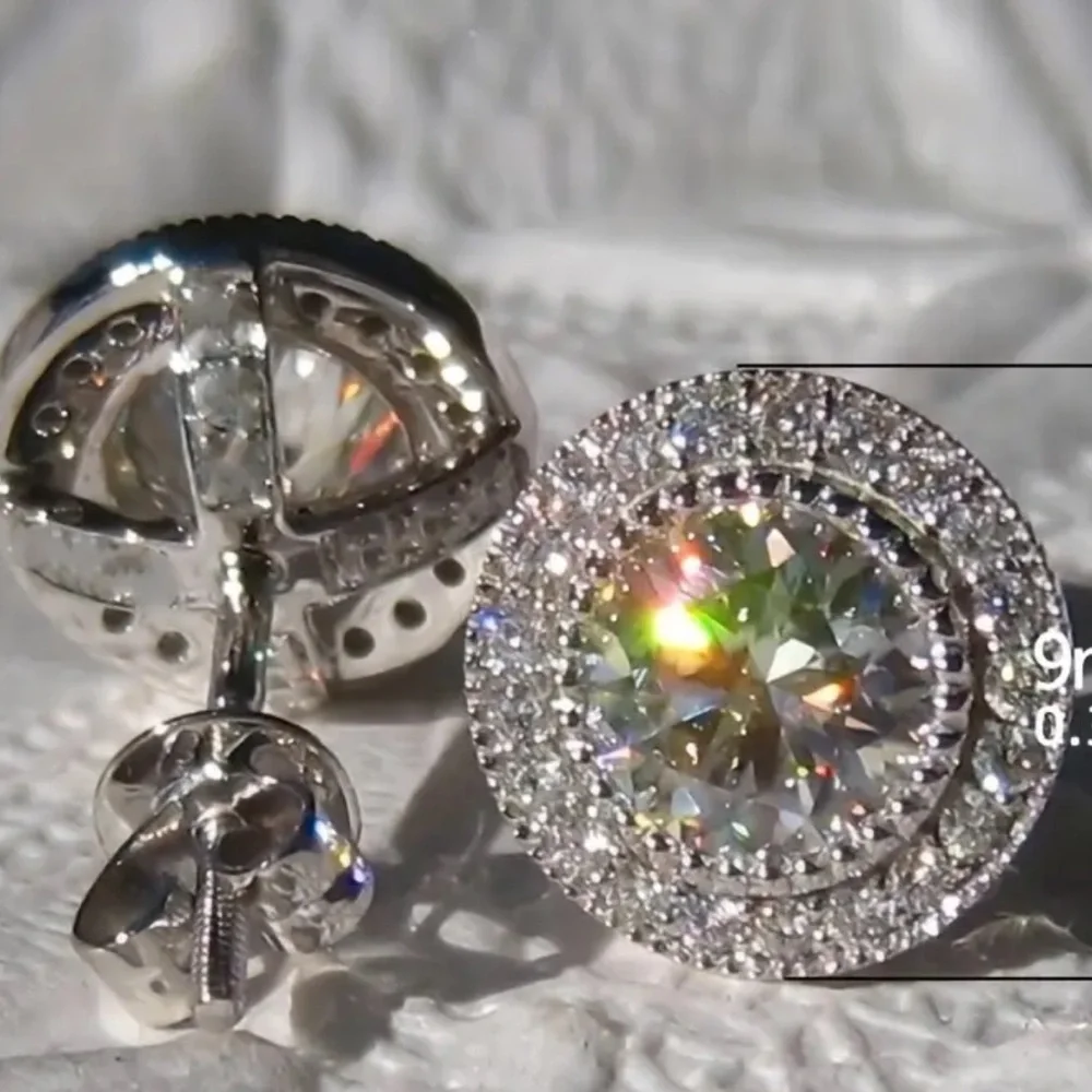 👼 Cubic zirconia Halo Stud Earrings - Picture 3 of 4